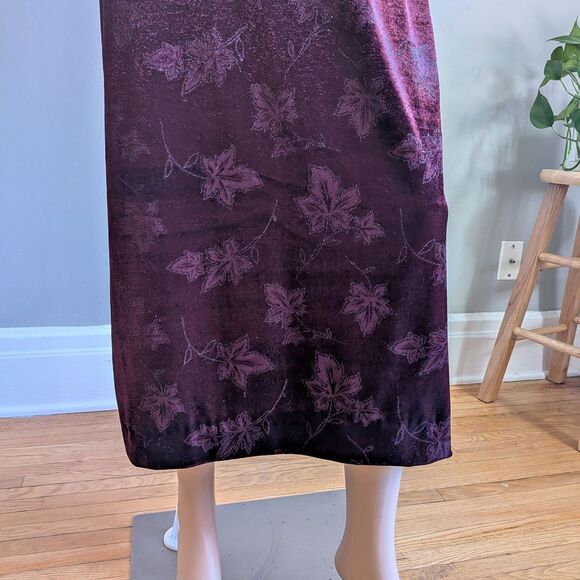 Vintage 90s Lisa Jo Velvet Maxi Dress Glitter Floral Burgundy Whimsigoth Size 5 - Picture 7 of 11